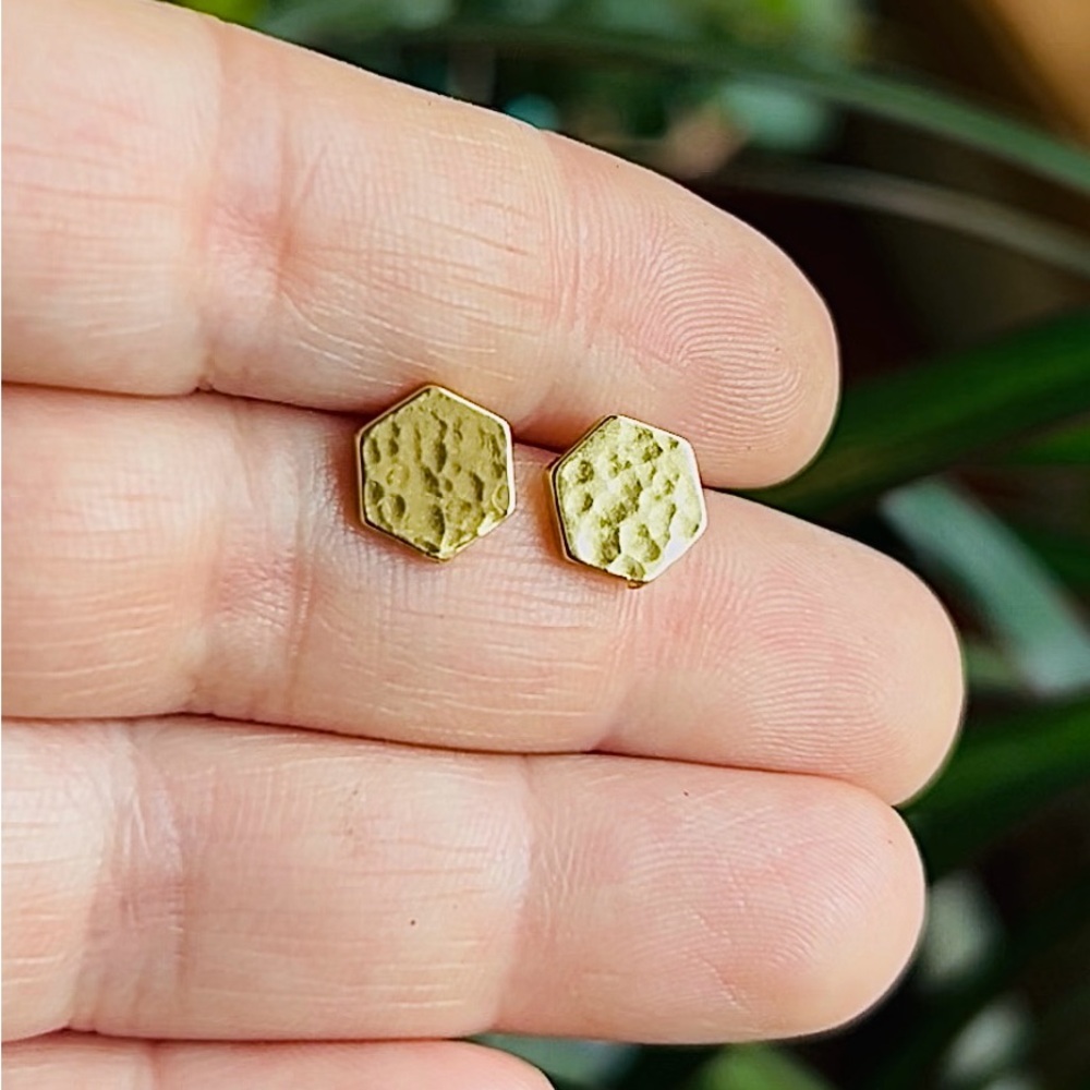 ✨NWT✨Hand-hammered Gold Hexagon Stud Earrings